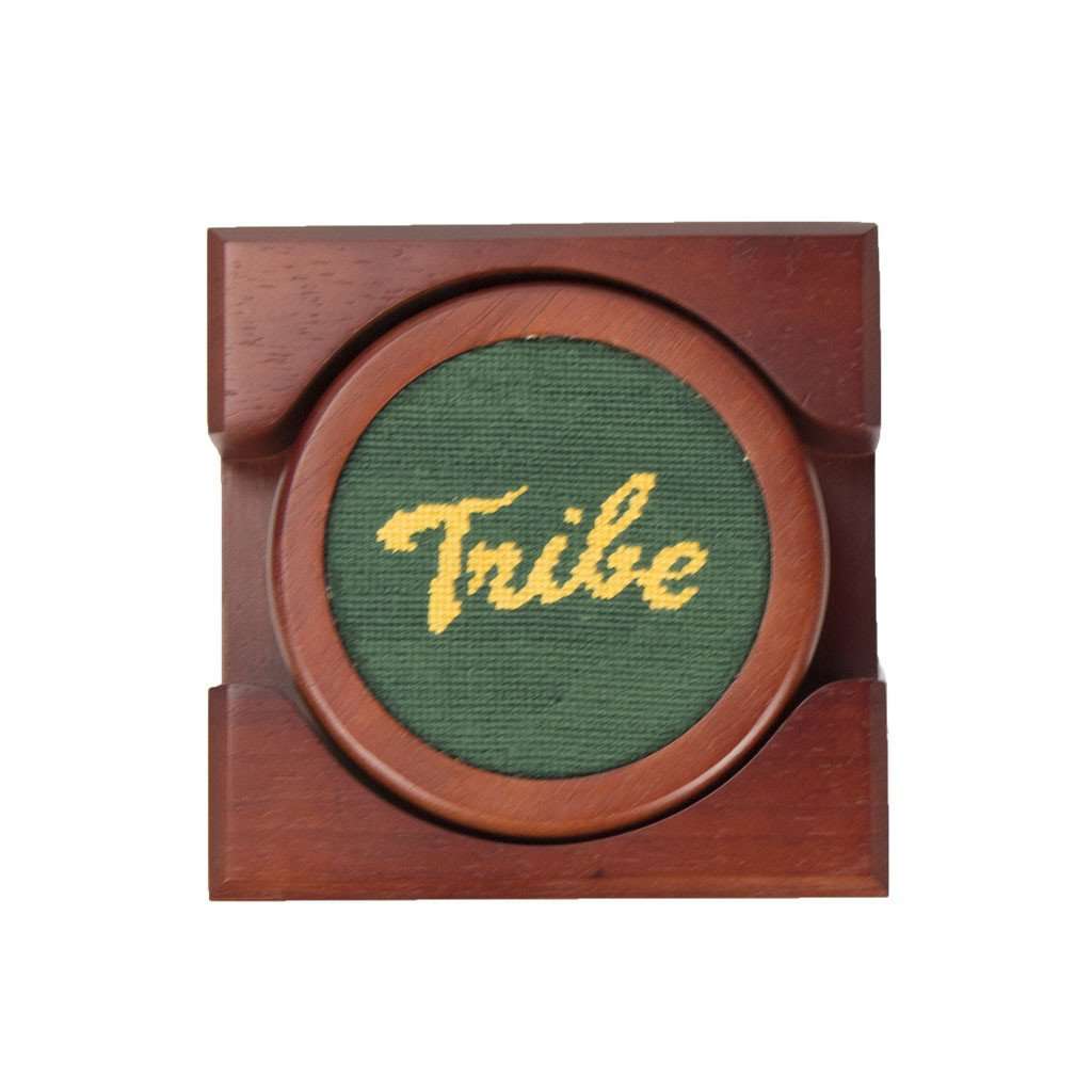 William & Mary Tribe Needlepoint Coaster Set in Hunter by Smathers & Branson - Country Club Prep