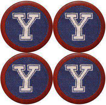 Yale University Needlepoint Coasters in Navy by Smathers & Branson - Country Club Prep