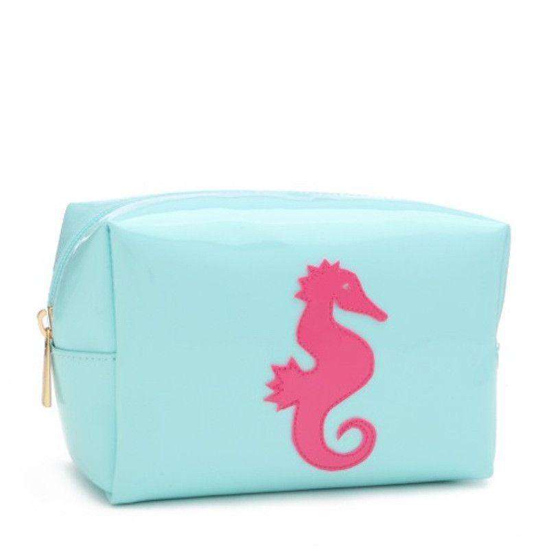 Chelsea Case in Light Blue with Pink Seahorse by Lolo - Country Club Prep