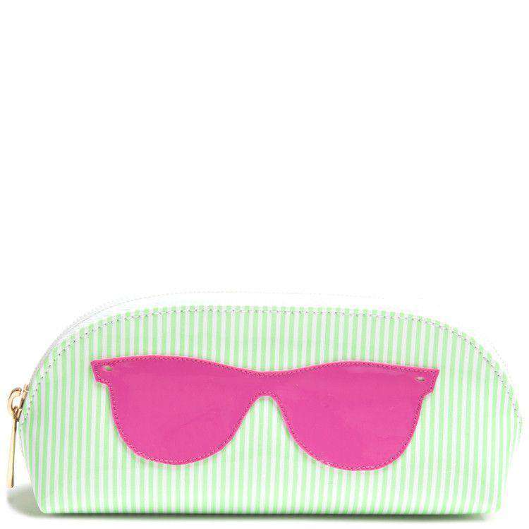 Green Striped Sunglass Case with Pink Sunglasses by Lolo - Country Club Prep