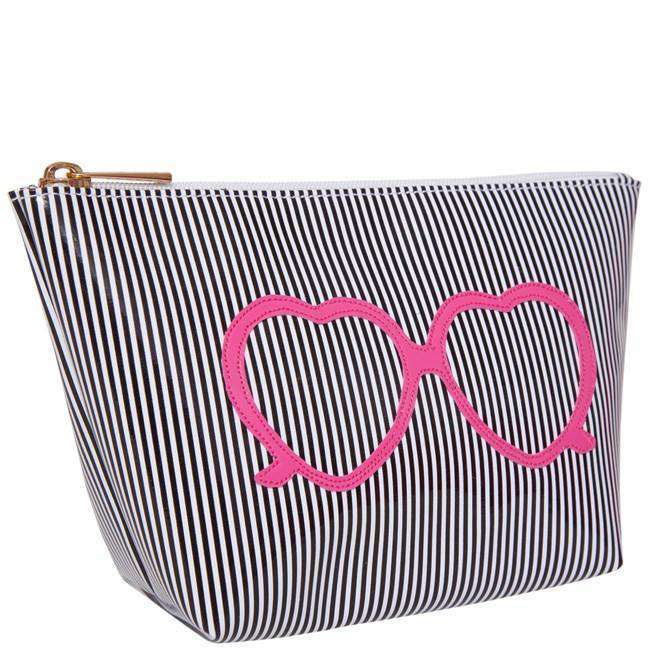Medium Avery Case in Black Stripe with Pink Heart Shaped Glasses by Lolo - Country Club Prep