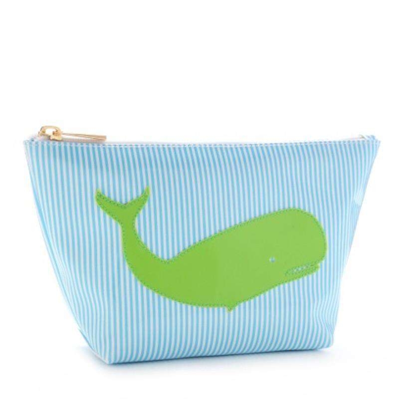 Medium Avery Case in Blue Stripes with Green Whale by Lolo - Country Club Prep