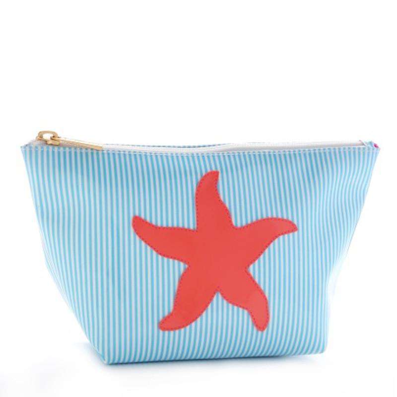 Medium Avery Case in Blue Stripes with Watermelon Starfish by Lolo - Country Club Prep