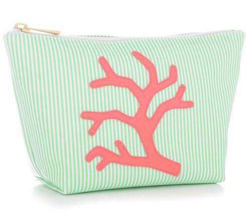 Medium Avery Case in Green Stripes with Watermelon Coral Anchor by Lolo - Country Club Prep