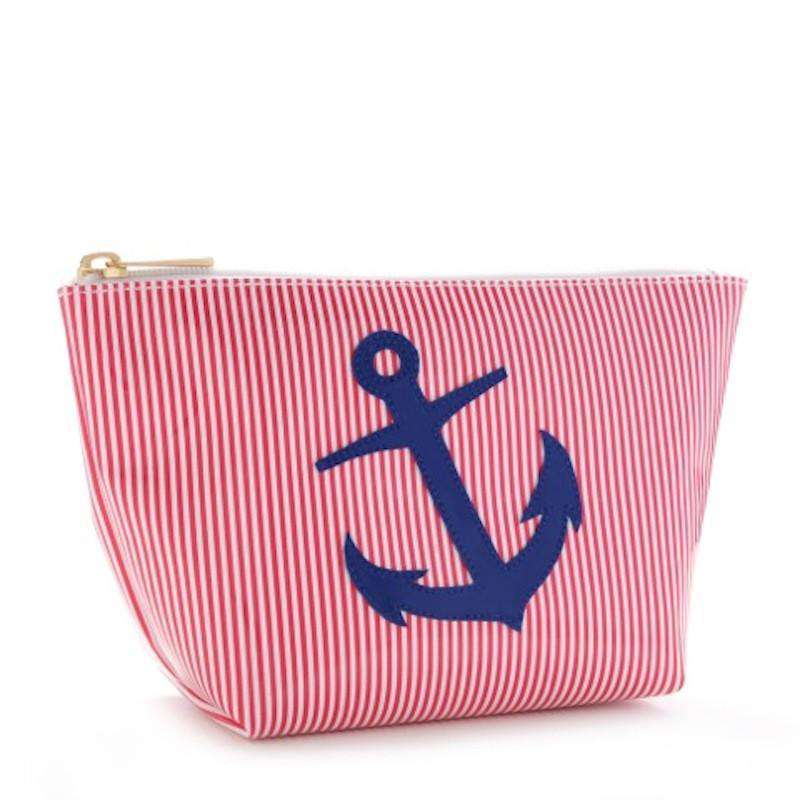 Medium Avery Case in Red Stripes with Navy Anchor by Lolo - Country Club Prep