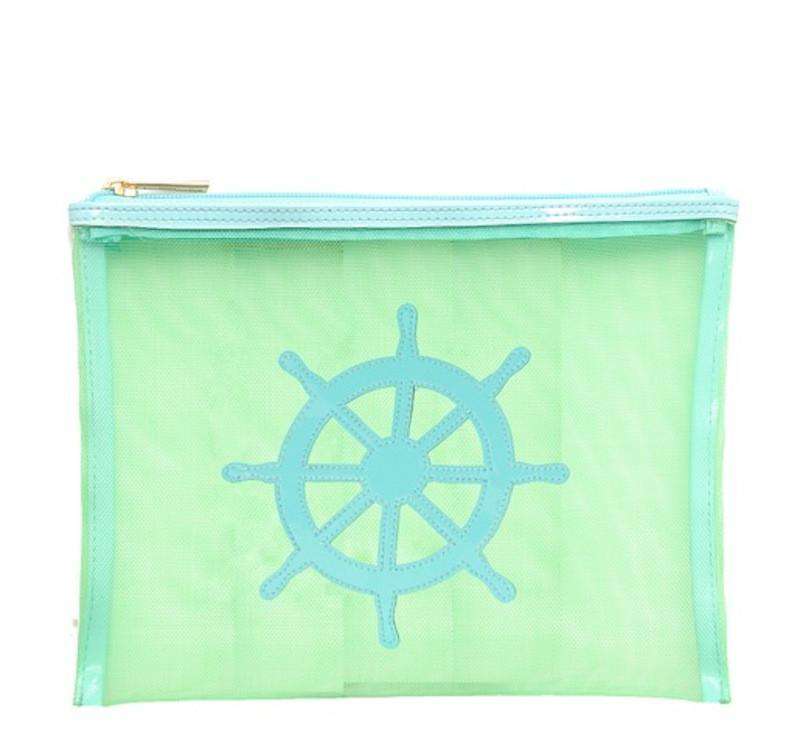 Medium Mesh Avery Case in Green with Light Blue Boat Wheel by Lolo - Country Club Prep