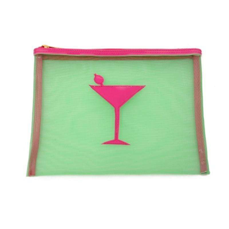 Medium Mesh Avery Case in Green with Pink Martini by Lolo - Country Club Prep