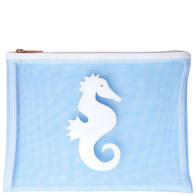 Mesh Stanley Case in Blue with White Seahorse by Lolo - Country Club Prep