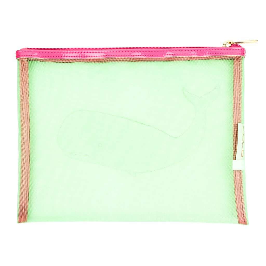 Mesh Stanley Case in Green with Pink Striped Whale by Lolo - Country Club Prep