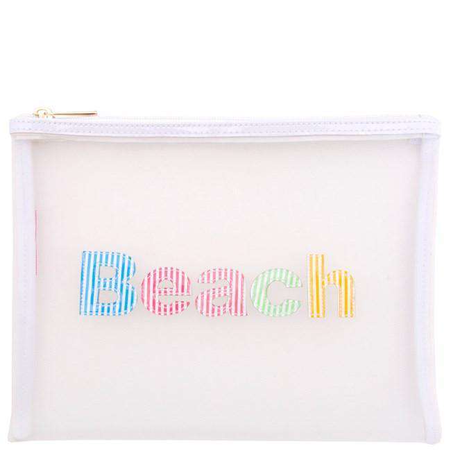 Mesh Stanley Case in White with Multi-Color Stripe Beach by Lolo - Country Club Prep
