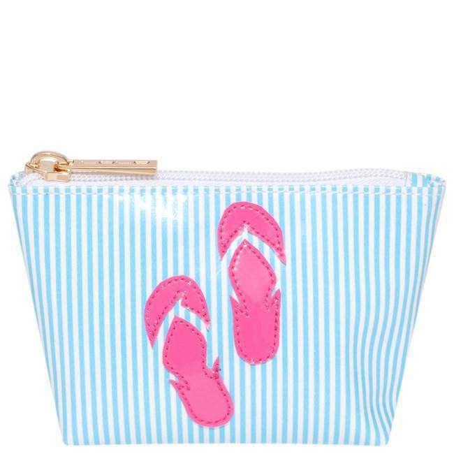 Mini Avery Change Purse in Blue Stripe with Pink Flip Flop by Lolo - Country Club Prep