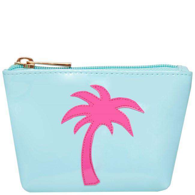 Mini Avery Change Purse in Light Blue with Pink Palm Tree by Lolo - Country Club Prep