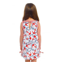 Girls Anchors Away Cotton Dress in Navy/Red by Gretchen Scott Designs - Country Club Prep