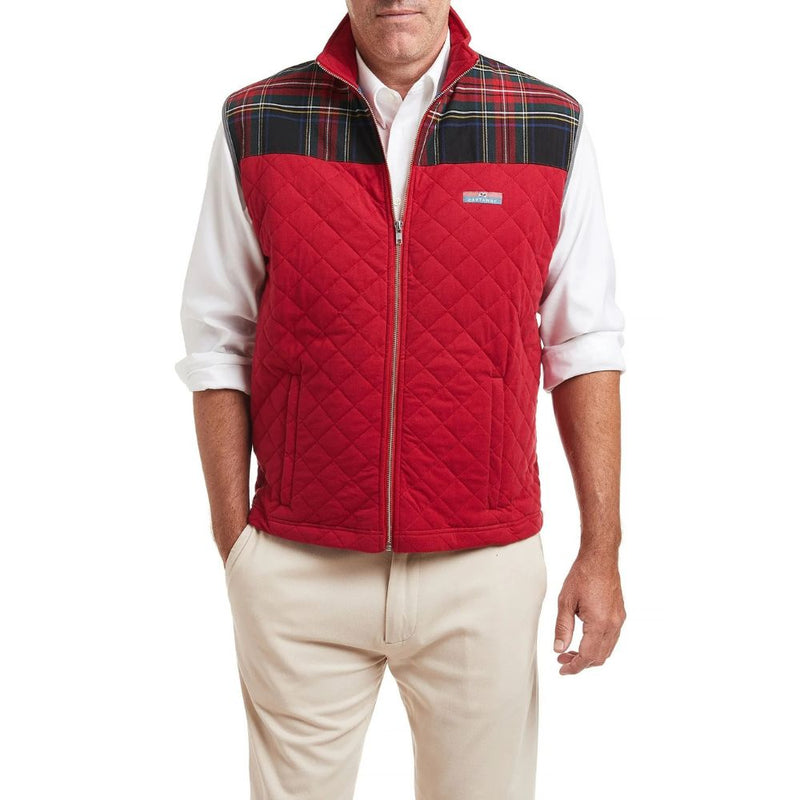 Tartan Cross Rip Quilted Vest in Black Stewart by Castaway Clothing - Country Club Prep