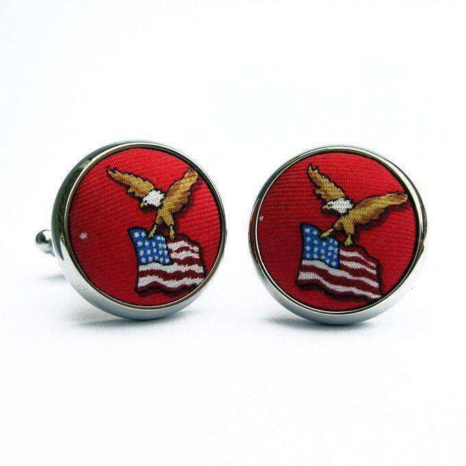 America! Silk Fabric Cufflinks in Red by Bird Dog Bay - Country Club Prep