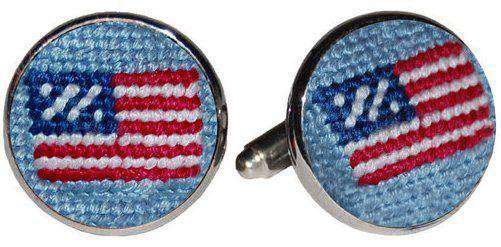 American Flag Needlepoint Cufflinks in Antique Blue by Smathers & Branson - Country Club Prep