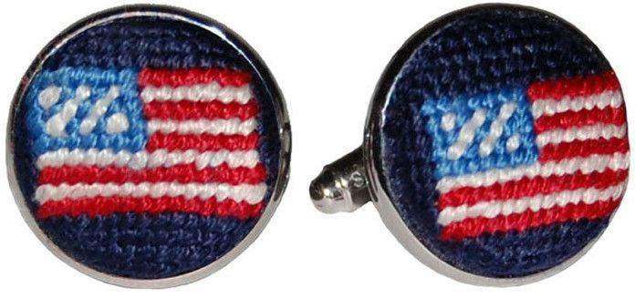American Flag Needlepoint Cufflinks in Navy by Smathers & Branson - Country Club Prep