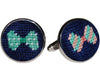 Bow Ties Needlepoint Cufflinks in Navy by Smathers & Branson - Country Club Prep