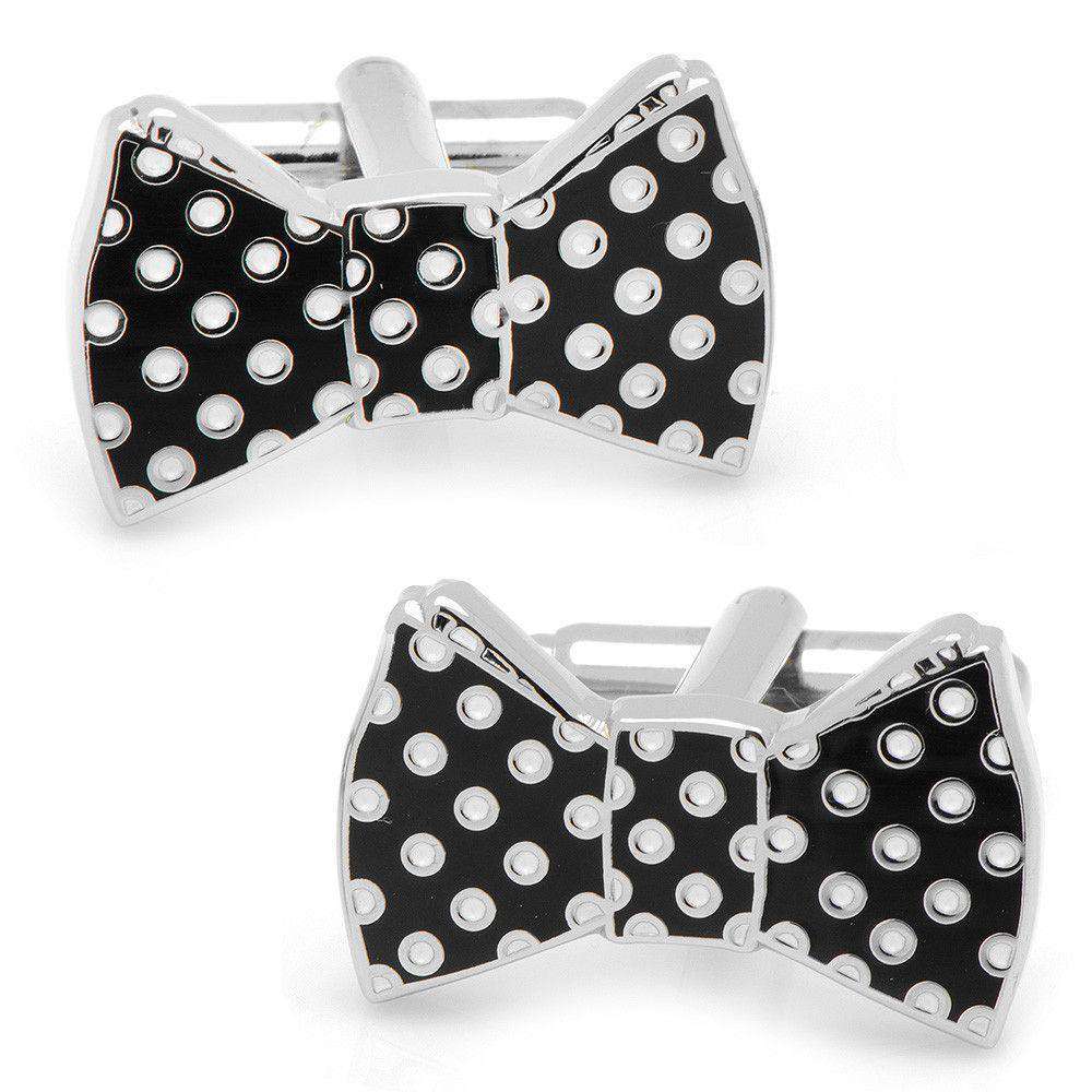 Bowtie Cufflinks in Black and White Polka Dots by CufflinksInc - Country Club Prep