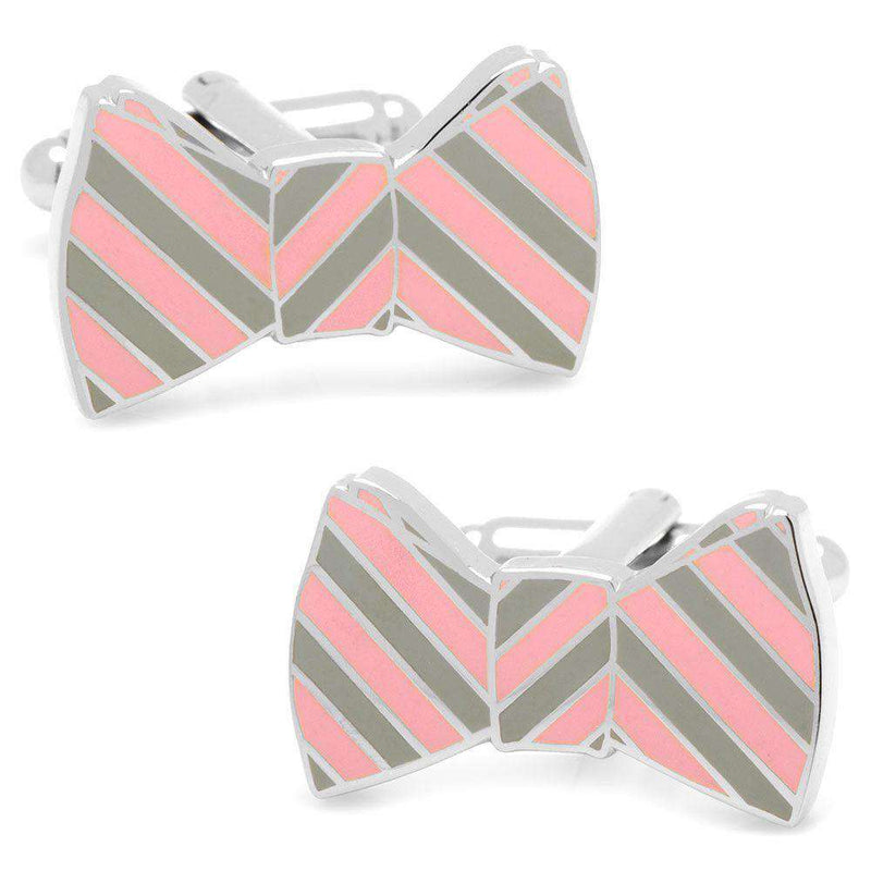 Bowtie Cufflinks in Grey and Pink Stripes by CufflinksInc - Country Club Prep