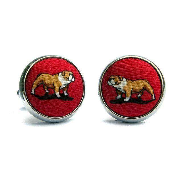 Bulldog Bonanza Silk Fabric Cufflinks in Red by Bird Dog Bay - Country Club Prep