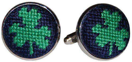 Shamrock Needlepoint Cufflinks in Navy by Smathers & Branson - Country Club Prep