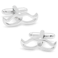 Cool Cut Moustache Cufflinks in Silver by CufflinksInc - Country Club Prep