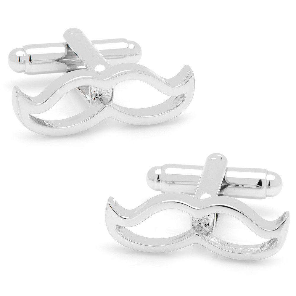 Cool Cut Moustache Cufflinks in Silver by CufflinksInc - Country Club Prep