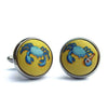 Drunken Crab Silk Fabric Cufflinks in Yellow by Bird Dog Bay - Country Club Prep