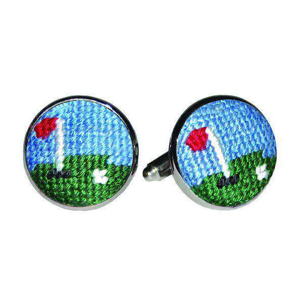 Golf Green Needlepoint Cufflinks by Smathers & Branson - Country Club Prep