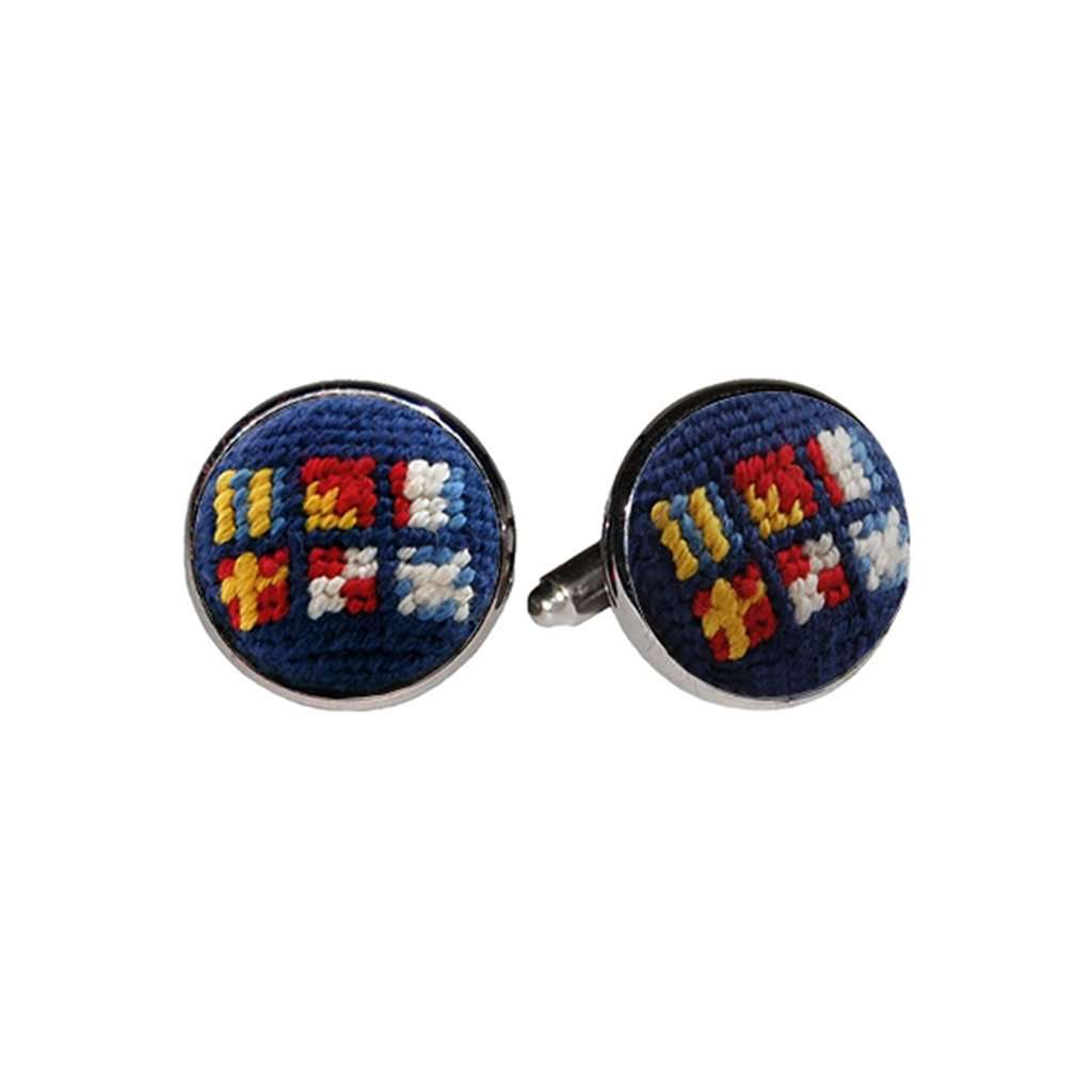 Got Rum Needlepoint Cufflinks in Classic Navy by Smathers & Branson - Country Club Prep
