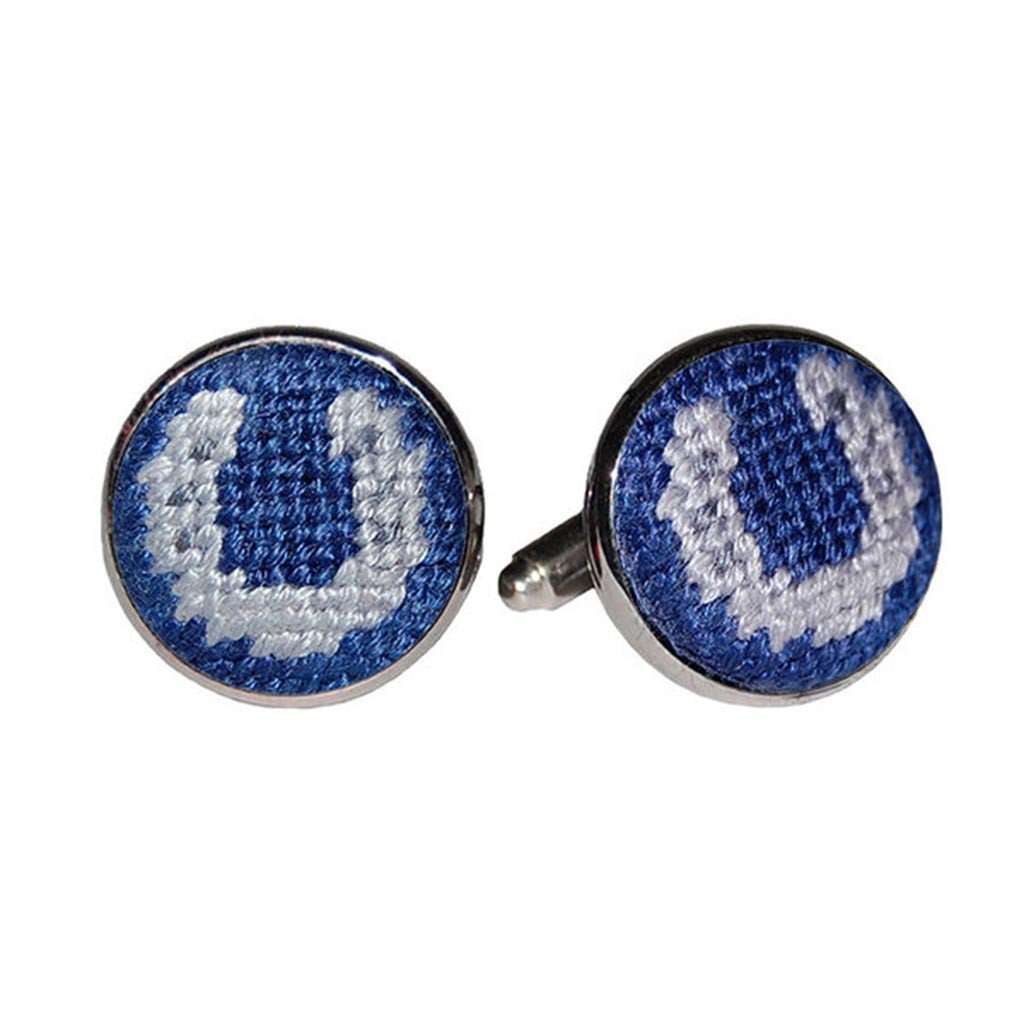 Horseshoe Needlepoint Cufflinks in Classic Navy by Smathers & Branson - Country Club Prep