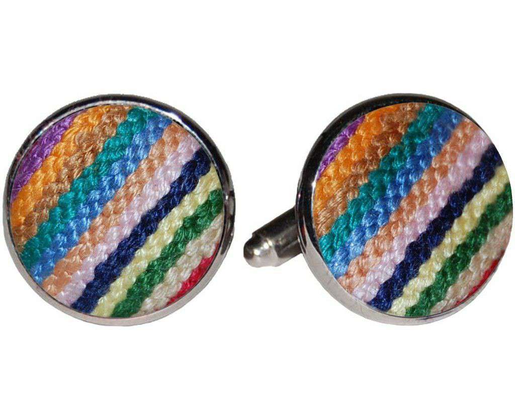Parsons Stripe Needlepoint Cufflinks in Multicolor by Smathers & Branson - Country Club Prep