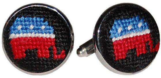 Republican Needlepoint Cufflinks in Black by Smathers & Branson - Country Club Prep