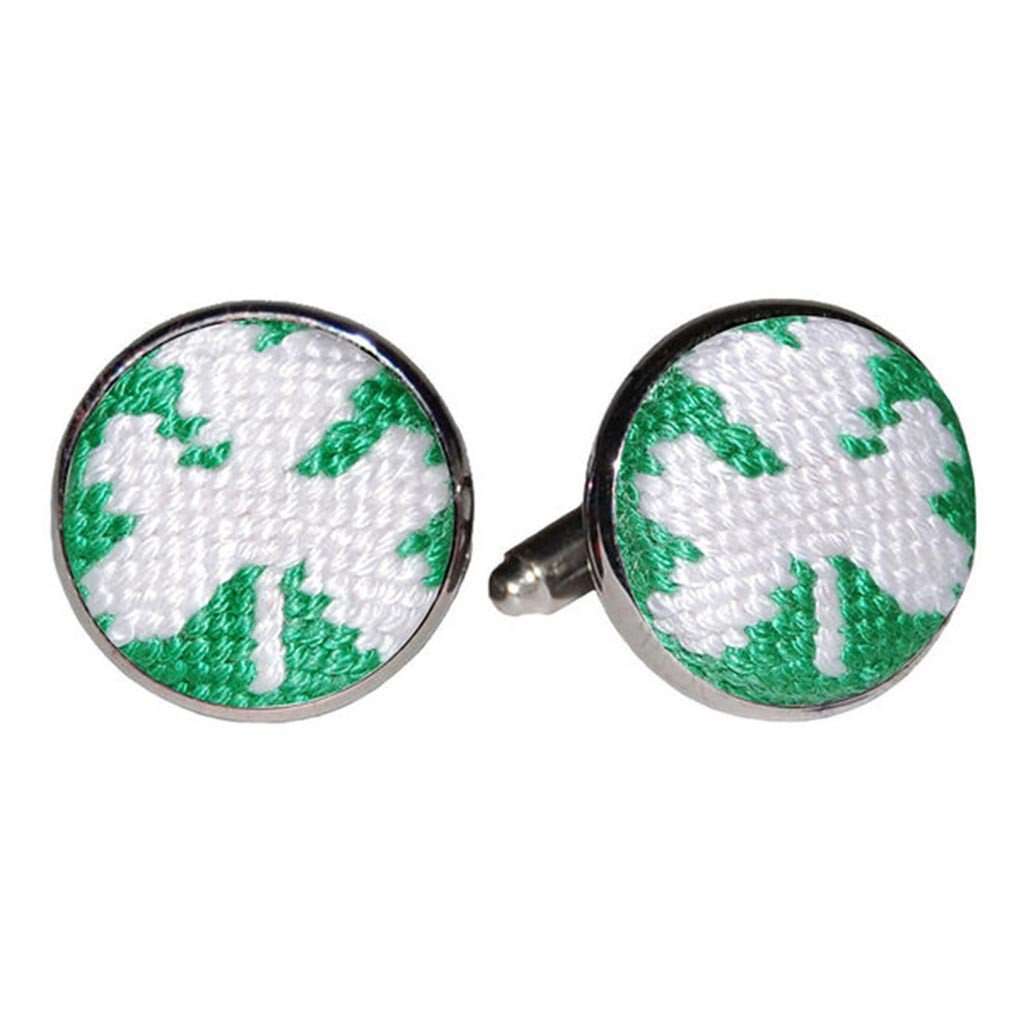 Shamrock Needlepoint Cufflinks in Kelly Green by Smathers & Branson - Country Club Prep