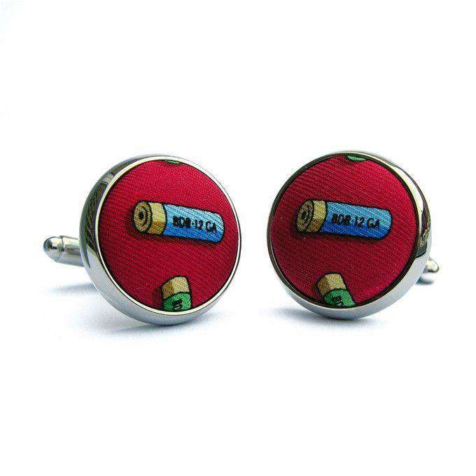 Sittin' Shotgun Silk Fabric Cufflinks in Red by Bird Dog Bay - Country Club Prep