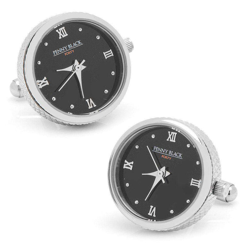 Stainless Steel Functional Watch Cufflinks in Black by CufflinksInc - Country Club Prep