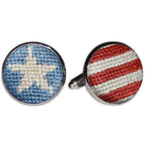 Stars and Stripes Needlepoint Cufflinks in Red, White and Blue by Smathers & Branson - Country Club Prep