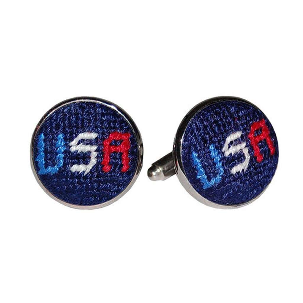 USA Needlepoint Cufflinks in Dark Navy by Smathers & Branson - Country Club Prep