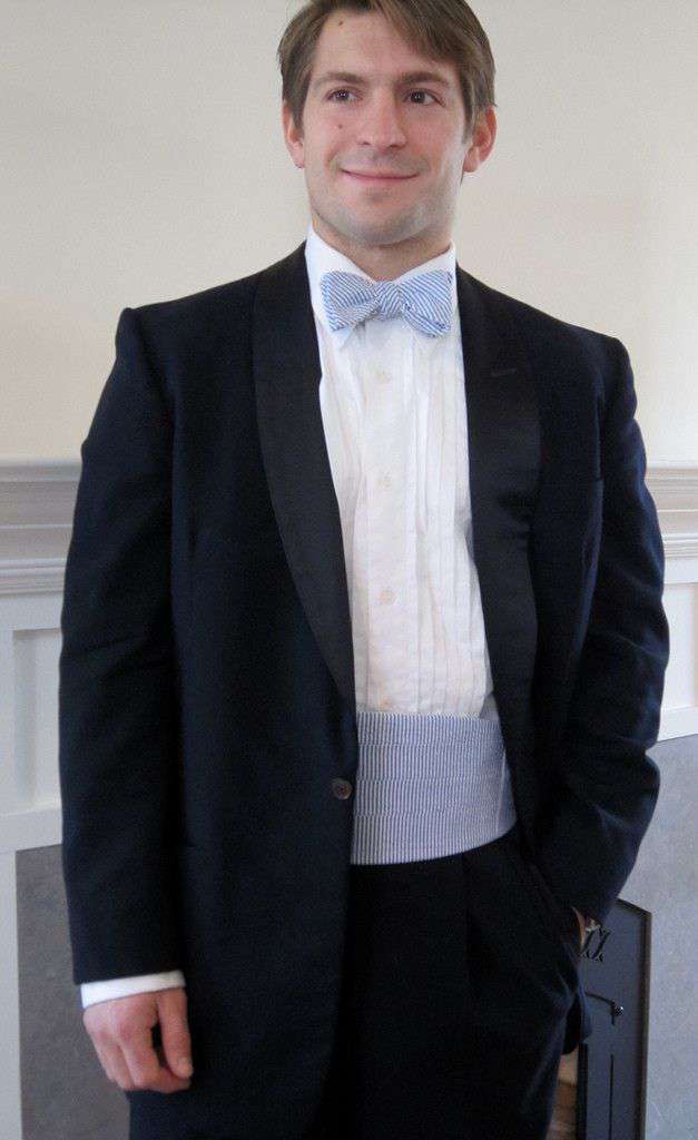 Blue Seersucker Bow Tie and Cummerbund Set by Just Madras - Country Club Prep