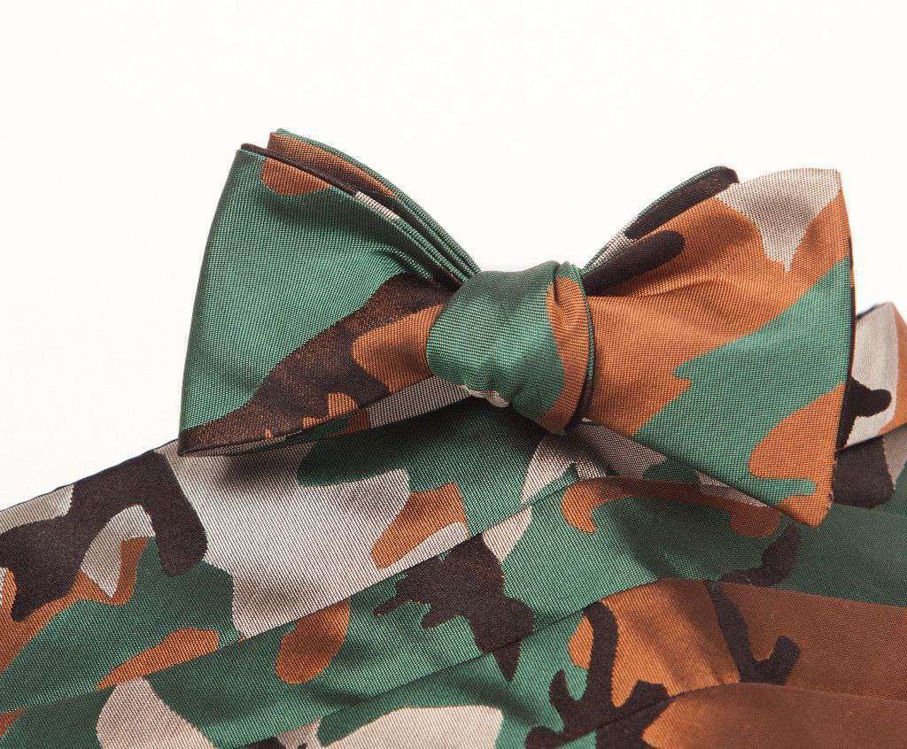 Camo Cummerbund and Bow Set in Green and Brown by Collared Greens - Country Club Prep