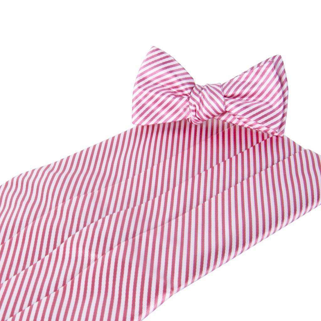CG Stripes Signature Series Cummerbund and Bow Set in Pink by Collared Greens - Country Club Prep