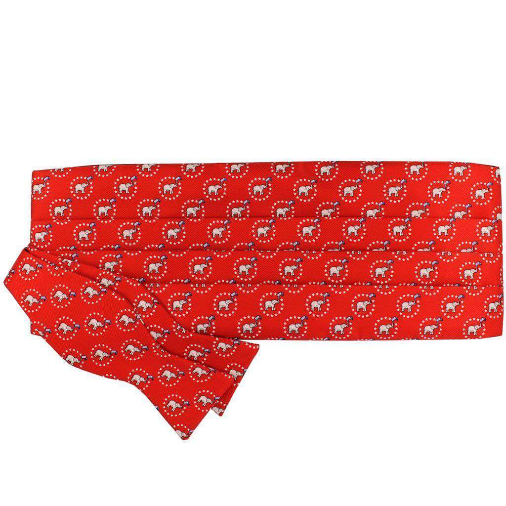 Elephant GOP Cummerbund and Bow Set in Red by Southern Proper - Country Club Prep
