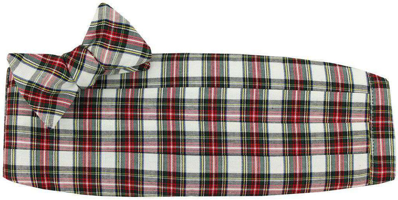 Holiday Plaid Bow Tie and Cummerbund Set in White by Just Madras - Country Club Prep
