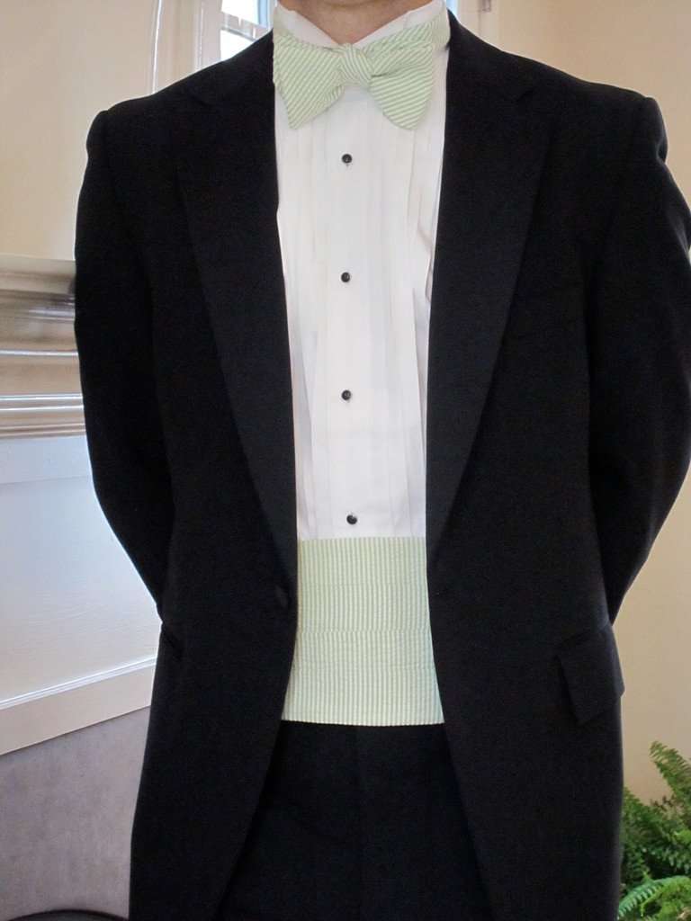 Lime Seersucker Bow Tie and Cummerbund Set by Just Madras - Country Club Prep