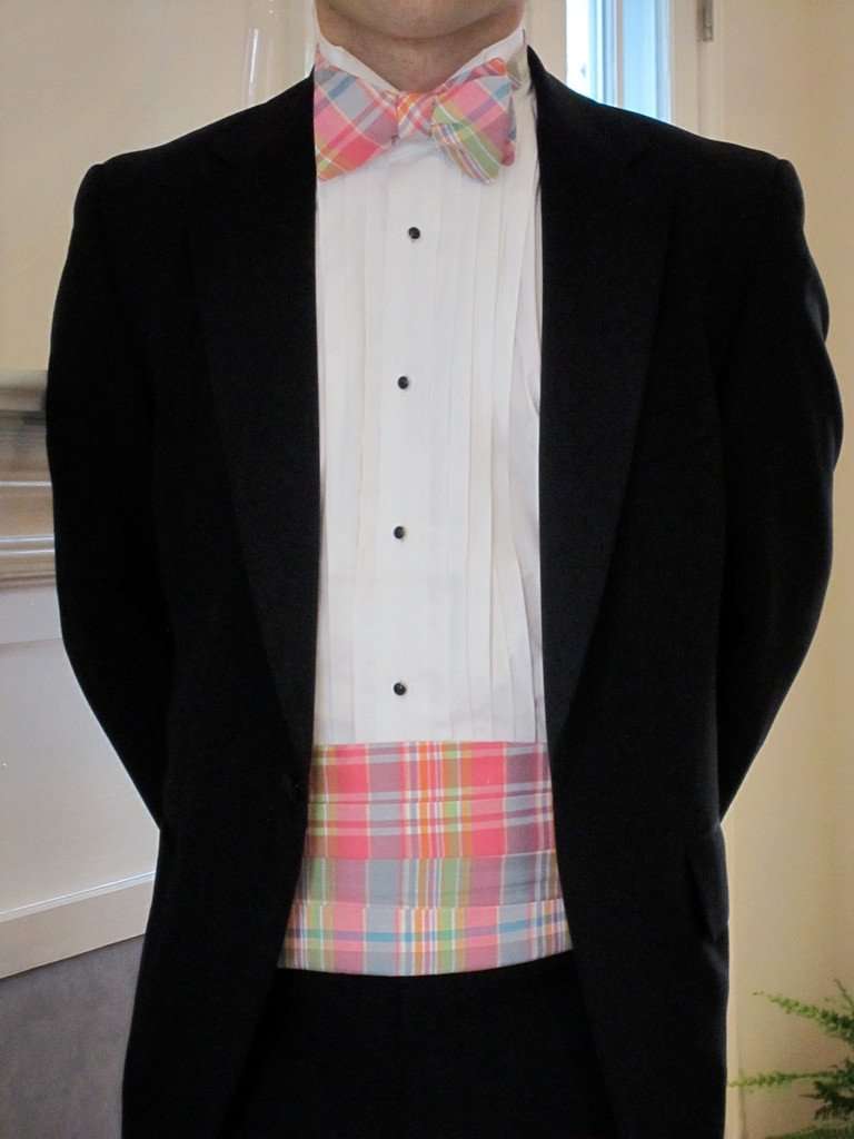 Madras Bow Tie and Cummerbund Set in Kiawah by Just Madras - Country Club Prep