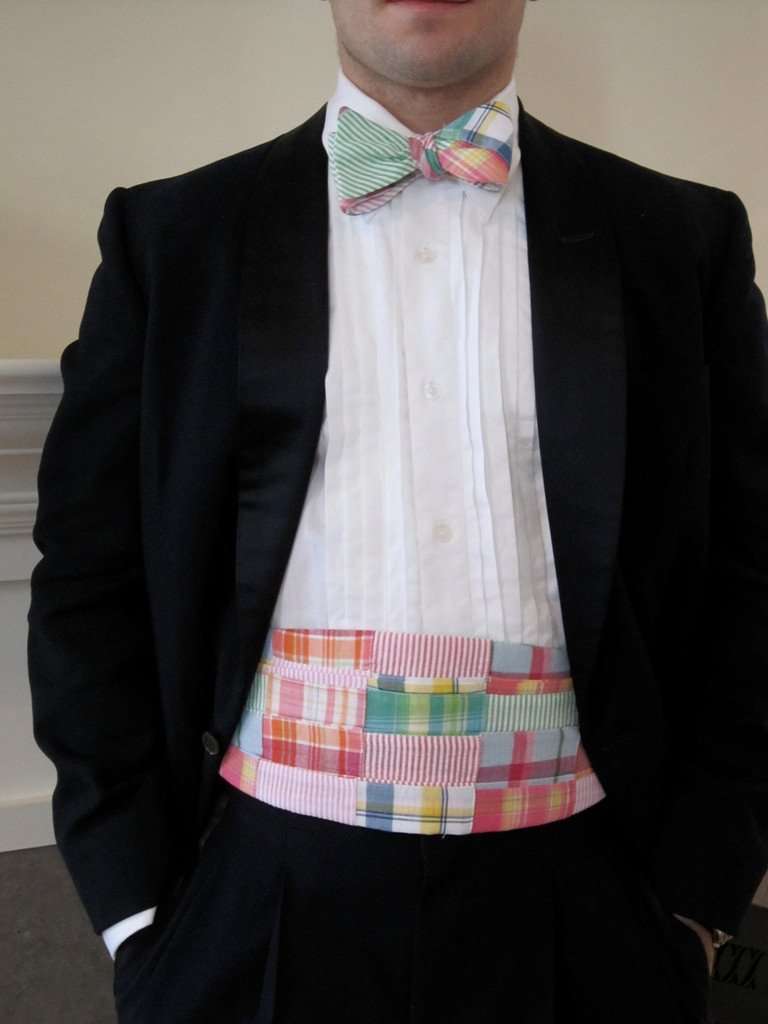 Madras Bow Tie and Cummerbund Set in Sea Island by Just Madras - Country Club Prep