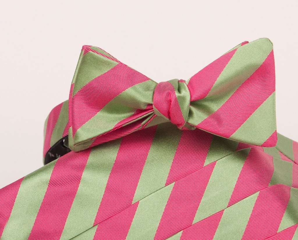 Makers Cummerbund and Bow Set in Green and Pink by Collared Greens - Country Club Prep