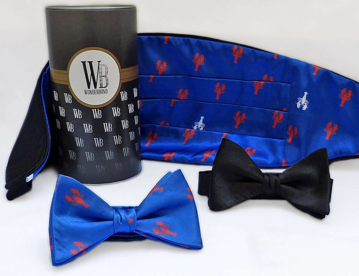 Reversible Cummerbund and Bow Set in Leaping Lobsters by Wonderbund - Country Club Prep