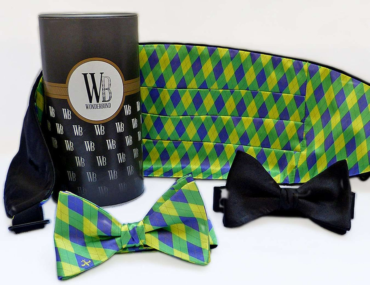 Reversible Cummerbund and Bow Set in Mardi Gras by Wonderbund - Country Club Prep